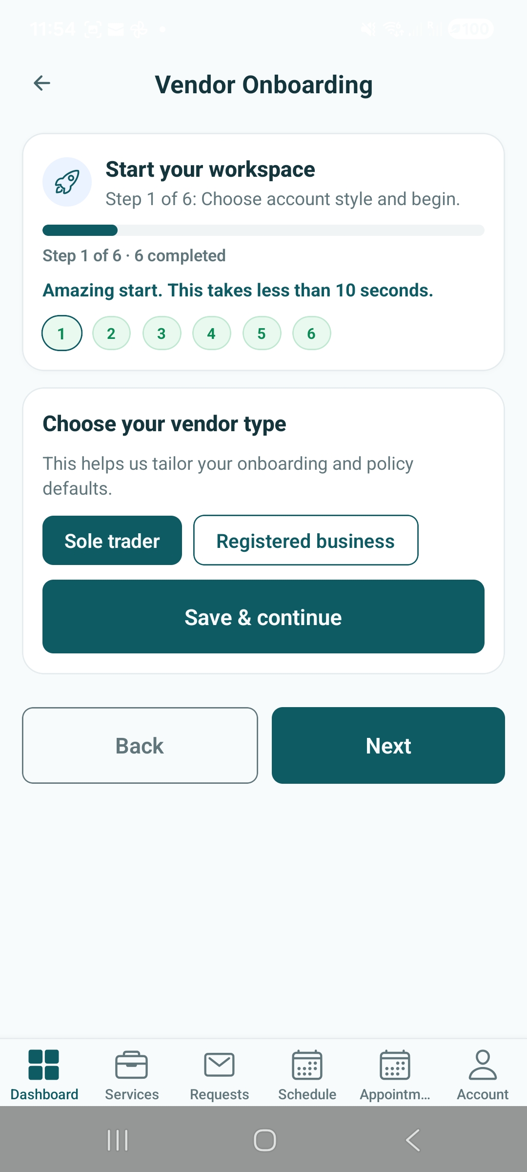 Owo360 vendor onboarding screenshot